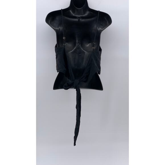 BRANDY MELVILLE Women's Black Straight-Neck Open-Back Tie Crop Top SZ OS - Picture 2 of 6